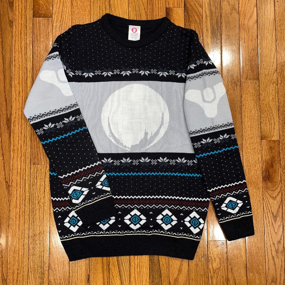 Numskull Destiny XS SM Medium Sweater Black Gray Nordic Crew Neck Long Sleeve G2